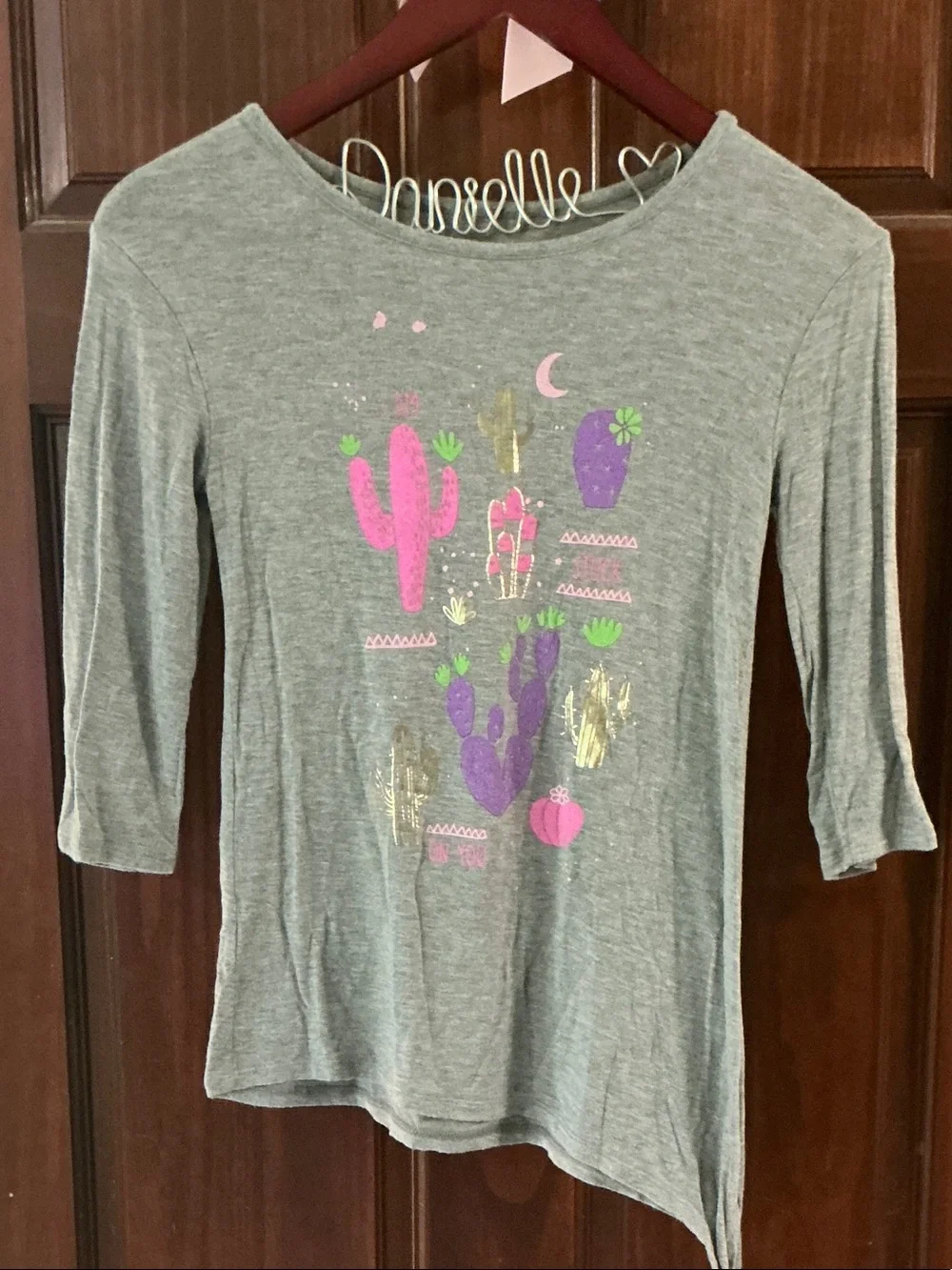 Justice Grey Long Sleeve Tee with Pink, Purple & Gold Cactus Graphics